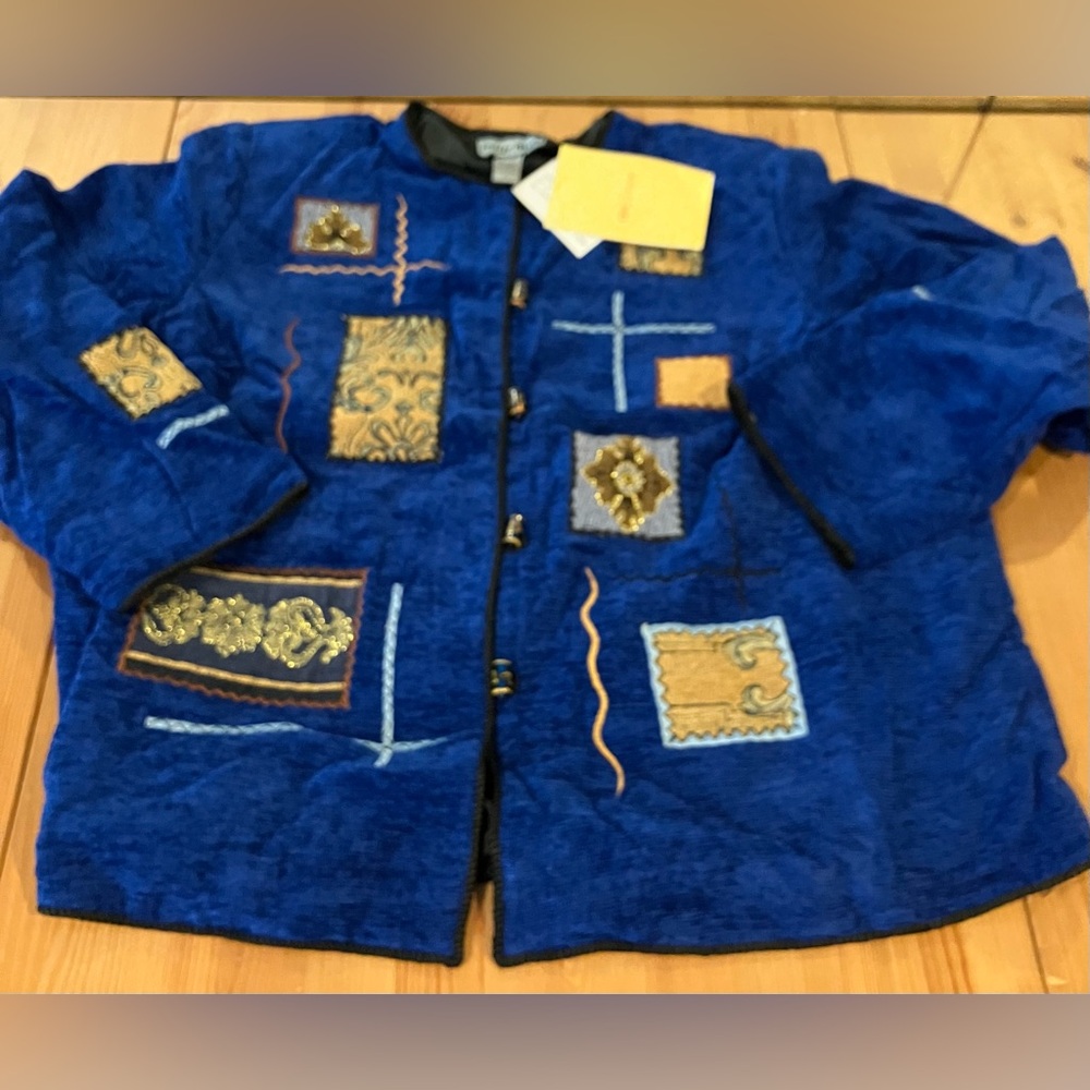 NWT Indigo Moon Blue Patchwork Jacket Chenille & Lined Size 2X
